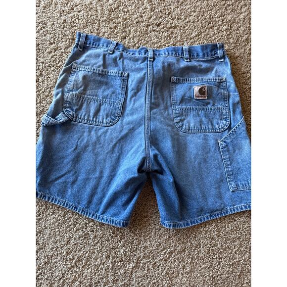 Vintage Carhartt 36” Baggy Denim Blue Jean Carpenter Work Shorts - Picture 4 of 8